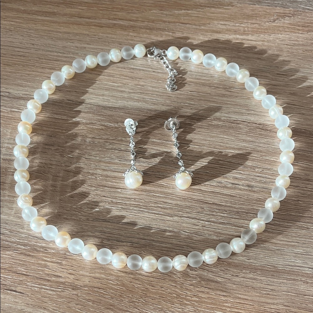 Honora White Pearl Necklace and Earring Set